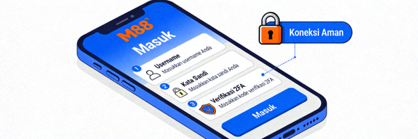 Ilustrasi proses login M88 Com Mobile di layar smartphone dengan keamanan terjamin