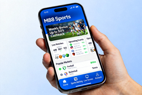 Tampilan antarmuka M88 Sports di perangkat mobile dengan berbagai fitur yang tersedia