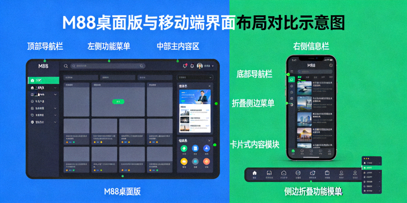M88桌面版与移动端界面布局对比示意图
